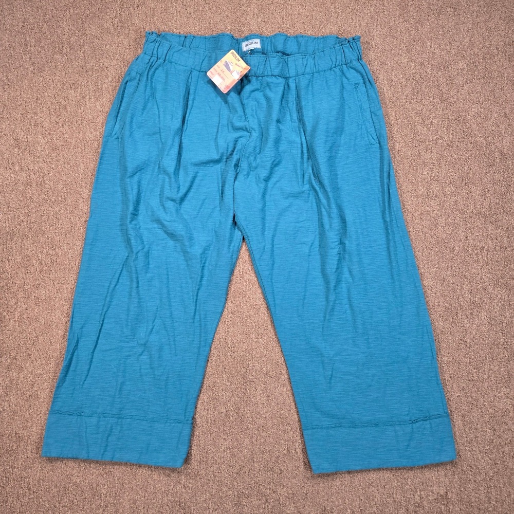 Iridium Pants Womens 2X Teal Cotton Elastic‎ Waist Slub Knit Wide Leg Lagenlook